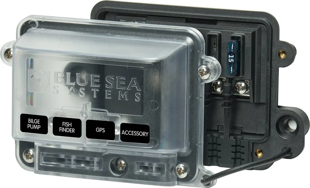 5056-BSS – BLUE SEA Fuse Block, 32 Volts DC/ 80 Amp Per Block/ 25 Amp Per Circuit Water Resistant Uses ATO®/ ATC® Bla...